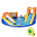 Outsunny Aufblasbare Hüpfburg mit Gebläse, Wasserpark mit Rutsche, Tunnel, Basketballkorb, Kletterwand, Wasserspielcenter für Kinder 3 bis 8 Jahre, 435 x 435 x 200cm