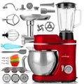 Lehmann Mastic, Küchenmaschine, Fleischwolf, Mixer, 3 in 1, 1300 W, 6 Geschwindigkeiten, 5 l Schüssel, 550x415x215, 7 kg, rot - Rot