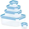 CLIP & CLOSE Frischhaltedosen-Set, 5-teilig transparent/blau, 4 rechteckige, 1 runde Dose + 5 Deckel