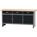 Küpper Werkbank m. 3 Türen & 3 Schubladen 84 x 170 x 60 cm Schwarz-Hellgrau