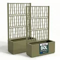 2 x Kreher® XL Rankgitter, Spalier mit Pflanzkasten aus robustem Kunststoff. Maße BxTxH in cm: 80 x 36 x 140 cm. Top für Garten, Terrasse und Balkon! (Olivgrün)