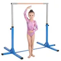 HOMCOM Gymnastikstange für Kinder, höhenverstellbar Turnreck Reckstange, Reck Turnstange für Indoor & Outdoor aus Holz & stabile Stahlkonstruktion bis 75 kg belastbar, für 3+ Kinder, Blau