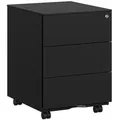 SONGMICS Rollcontainer Schubladenschrank, mobiler Aktenschrank, Metallschrank, Druckertisch, abschließbar, 3/4 Schubladen schwarz 39 cm x 53.8 cm x 45 cm