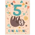 JUNAPACK Einladungskarten Faultier Einladungen zum 5. Geburtstag Karten für Kinder Tiere, Einladungskarten zum 5. Geburtstag mit einem Faultier Motiv für Kinder