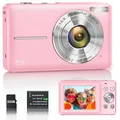 Digitalkamera 1080P 44MP Vlogging Kamera für Kinder Jugendliche, FHD Kompaktkamera Fotokamera mit 2,4" Bildschirm 16X Zoom, Anti-Shake Minikamera für Anfänger Studenten Jungen Mädchen-Rosa