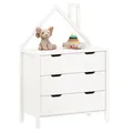 IDIMEX Kommode ELANO in Hausform - Weiß, massives Kiefernholz, 3 große Schubladen, Kinderzimmer Aufbewahrung, Kleiderschrank, Kinderzimmer möbel, Schubladenkommode