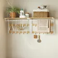 VASAGLE Wandgarderobe 2er Set, mit Ablage, Wandregal mit 10 abnehmbaren Haken, Hängeregal, Wandmontage, 2 Garderobenleisten, Kleiderstange, für Flur, Schlafzimmer, Badezimmer, eichenfarben-weiß