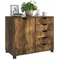 Relaxdays Rollcontainer mit Schubladen und Fächern Holzwerkstoff Vintagebraun Verstellbar 65 cm x 78 cm x 40 cm 24,8 kg