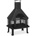Relaxdays Terrassenofen schwarz, aus Stahl, 110 cm, mit Funkenschutz & Grillrost, für Holz & Holzkohle