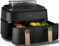 Philips Heißluftfritteuse NA552/00 Steam Airfryer 5000 Series Dual Basket 9L Kapazität (3L+6L), 2750 W, mit Dampfgar-Funktion, Silber/Edelstahl