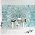 Bilderdepot24 Mustertapete Spirituell Mandala Aquarell Ornament Muster türkis Muster Wanddeko, Glatt, Matt, (Vliestapete inkl. Kleister oder selbstklebend), Wohnzimmer Schlafzimmer Küche Flur gemusterte Vliestapete Wandtapete grün 4.32 m x 2.9 m