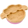 bamboo bamboo Baby Teller Kinderteller, Kindergeschirr mit Saugnapf, Bambus Babyteller mit sicherem Saugnapf, Sugnapf Teller Baby ab 6 Monaten (Lamm, Rosa)