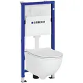 GEBERIT Duofix Basic Vorwandelement + Wand-WC Dalia Becken Weiß Spülrandlos + Bedienplatte Delta 25 für Doppelspülung