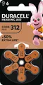 Duracell Batterie Zinc Air, 312, 1.4V Easy Tab, Retail Blister (6-Pack) Hörgerätebatterie