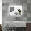 HOMCOM Badspiegel mit Beleuchtung 70 x 50 cm LED Spiegel mit Memory-Funktion Wandspiegel mit Touchschalter, Beschlagfreier Lichtspiegel mit 3 Lichtfarben Weiß