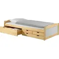 Bett mit Stauraum ANDREA Kiefer massiv weiss/natur 90x200 cm, Gästebett Tagesbett, 4 Schubladen - Braun