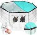 Freilaufgehege Freigehege Laufgehege für Kleintiere Haustiere,Tür Netz, Sonnenschutz, Metallgitter, Freilauf Tiere Ø 151cm, Umfang 464cm, Element 58cm