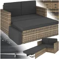 tectake Rattan Lounge, 2-Sitzer, UV-beständig, Hocker mit klappbarer Stütze