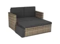 tectake® Rattan Lounge, 2-Sitzer, UV-beständig, Hocker mit klappbarer Stütze