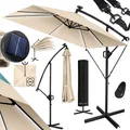 KESSER Ampelschirm Holly Sonnenschirm Rechteckig mit und ohne LED Solar inkl. Abdeckung + Windsicherung mit Kurbel Kurbel-Schirm mit Ständer UV-Schutz Aluminium Wasserabweisend Ø350cm Gartenschirm