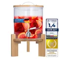 Premium Getränkespender mit Zapfhahn aus Edelstahl & Bambus-Ständer – 5L Wasserspender Glas für eiskalte Erfrischungen – Auslaufsicheres Bowle Gefäß mit Deckel für Party, Kinder, Limonade & Saft