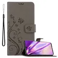 Cadorabo Hülle kompatibel mit Huawei P30 PRO Blumen Design aus Premium Kunst Leder Flip Klappbare Stoßfeste Magnetische [Standfunktion] [Kartenfächern] Cover Hülle für Huawei P30 PRO Tasche in Grau