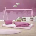 ML-Design Kinderbett Tipi 90x200 cm mit Lattenrost, Rosa, Indianer Bett aus Kiefernholz Bodenbett Holzbett Jugendbett Bettenhaus Spielbett Zelt - Rosa