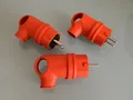 3x Stecker Gummi mit Griff abgewinkelt 90° orange IP44 Gummi Stecker Schuko IP44