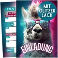 ZETTMANN® 12 Glitzer Lama Einladungskarten Kindergeburtstag Mädchen - Lustig lässige Alpaka Geburtstag Einladungen mit Glitzerlack - Einladungskarten Teenager Mädchen