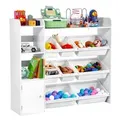 VEVOR Spielzeugaufbewahrung Bücherregal Spielzeugregal, 4-stöckige multifunktionale Ablage mit 8 flexiblen Kunststoffbehältern, Schrank für Schlaf