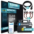 SUNNIVA 920W Balkonkraftwerk BIFAZIAL FULLBLACK komplett Steckdose ASTRO-E 800 Watt Wechselrichter, PV Solaranlage Komplettset, 2x 460W N-Type Glas-Glas Bifacial Solarmodule, 5m Kabel, 4x 1m Solarkabel