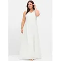 Abendkleid SHEEGO "Abendkleid", Damen, Gr. 58, Normalgrößen, weiß (sanftes weiß), 100% Polyester, unifarben, lang, V-Ausschnitt, Kleider Abendkleid