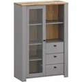 Feldmann-Wohnen Vitrine, Grau, Eiche, Holzwerkstoff, 4 Fächer, 3 Schubladen, Rechteckig, 90x135x42 cm, Wohnzimmer, Wohnwände, Vitrinenschränke