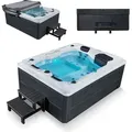 Artsauna Outdoor Whirlpool Oasis mit Treppe - Spa mit Massagedüsen, LED-Beleuchtung, 2 Filter, Abdeckung, Pumpe - Whirlpool winterfest & beheizbar - Grau