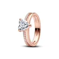 PANDORA Timeless Doppelband Herz Ring aus Sterling Silber mit 14k vergoldeter Metalllegierung mit künstlichem Kristall und Zirkonia, Größe: 56, 183100C01-56