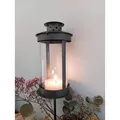 meytrade Kerzenlaterne Laterne mit Erdspieß, Gartenlaterne, Grablaterne aus Metall und Glas (4 teilig inkl. Zündhölzer), Grabdeko