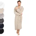 Blumtal Bademantel Herren Baumwolle 100% in L - OEKO-TEX Zert. Morgenmantel - Frottee + Velours Mit Kapuze - Taupe