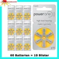 60 Batterien PowerOne Typ 10 BATTERIEN  PR70  p10 HÖRGERÄTE BATTERIE GELB