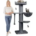 HAPPYPET Premium Kratzbaum Grosse Katzen Stabil 'Cooper' – 150 cm Großer Katzenbaum, Kletterbaum für Maine Coon, Natursisal, 20 cm Dicke Stämm... - Grau