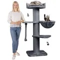 HAPPYPET Premium Kratzbaum Grosse Katzen Stabil 'Cooper' – 150 cm Großer Katzenbaum, Kletterbaum für Maine Coon, Natursisal, 20 cm Dicke Stämme - Grau