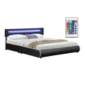 Juskys Polsterbett Sevilla 180x200 cm- Bett mit LED Beleuchtung & Lattenrost - Doppelbett schwarz