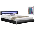 Juskys Polsterbett Sevilla 180x200 cm mit LED Beleuchtung, Lattenrost & Kopfteil - Holz & Kunstleder - 16 Farbeinstellungen & Fernbedienung - Bett Bettgestell Doppelbett - Schwarz