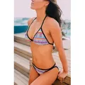 AvaMia Triangel-Bikini Bikini Set Bikinitop und Bikinihose Low mit Schnürbindung Triangel (Bikinitop und Bikinihose) Yoga Muster Bunt Bikiniset Streifen blau|bunt|rot M