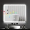 HOMCOM LED-Badezimmerspiegel, Anti-Beschlags-Pad, 3 verstellbare Farben - Silber