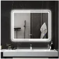 HOMCOM Badspiegel mit Beleuchtung 70x50 cm LED Spiegel mit Bluetooth-Musikfunktion (Wandspiegel mit Touchschalter Memory-Funktion, 1-St., Lichtspiegel Beschlagfrei), mit 3 Lichtfarben Silber silberfarben 90 cm x 70 cm x 3,5 cm