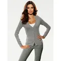 Strickjacke HEINE, Damen, Gr. 50, grau (grau, melange), 50% Baumwolle, 50% Polyacryl, unifarben, Langarm, Strickjacken
