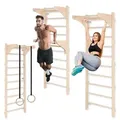 MAMOI® Gymnastikleiter für Training mit Griff und Dip-Barren, Sprossenwand mit verstellbaren Holzringen für Krafttraining und Stretching, Wandmo...