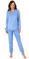 RELAX by Normann Kuscheliger Frottee Pyjama für Damen mit Bündchen und geringelten Oberteil - 291 13 772, Farbe:hellblau, Größe2:44/46