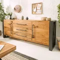 Massivholz Sideboard THOR - 200cm - natur - Wildeiche Metall - mit Schubladen