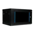 Netzwerkschrank 19 Zoll 6HE I 450 mm Tiefe I Serverschrank Schwarz I Wandmontage I abschließbare Glastür I voll montiert I 100 kg Traglast I 600×450×369 mm (Schwarz - 45cm, 6HE)